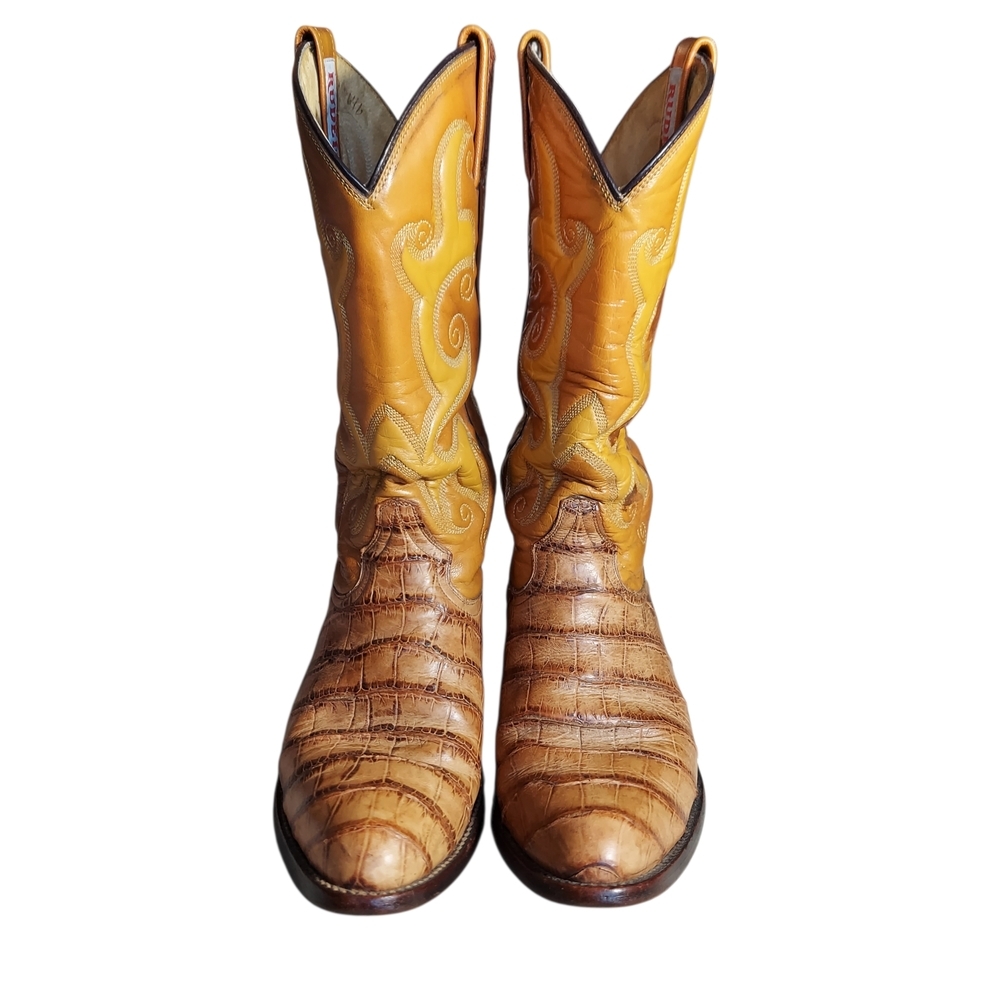 Vintage Rudel 8178 Western Cowboy Boots Cognac Reptile Embossed Snip Toe 8.5 EE - Picture 4 of 14